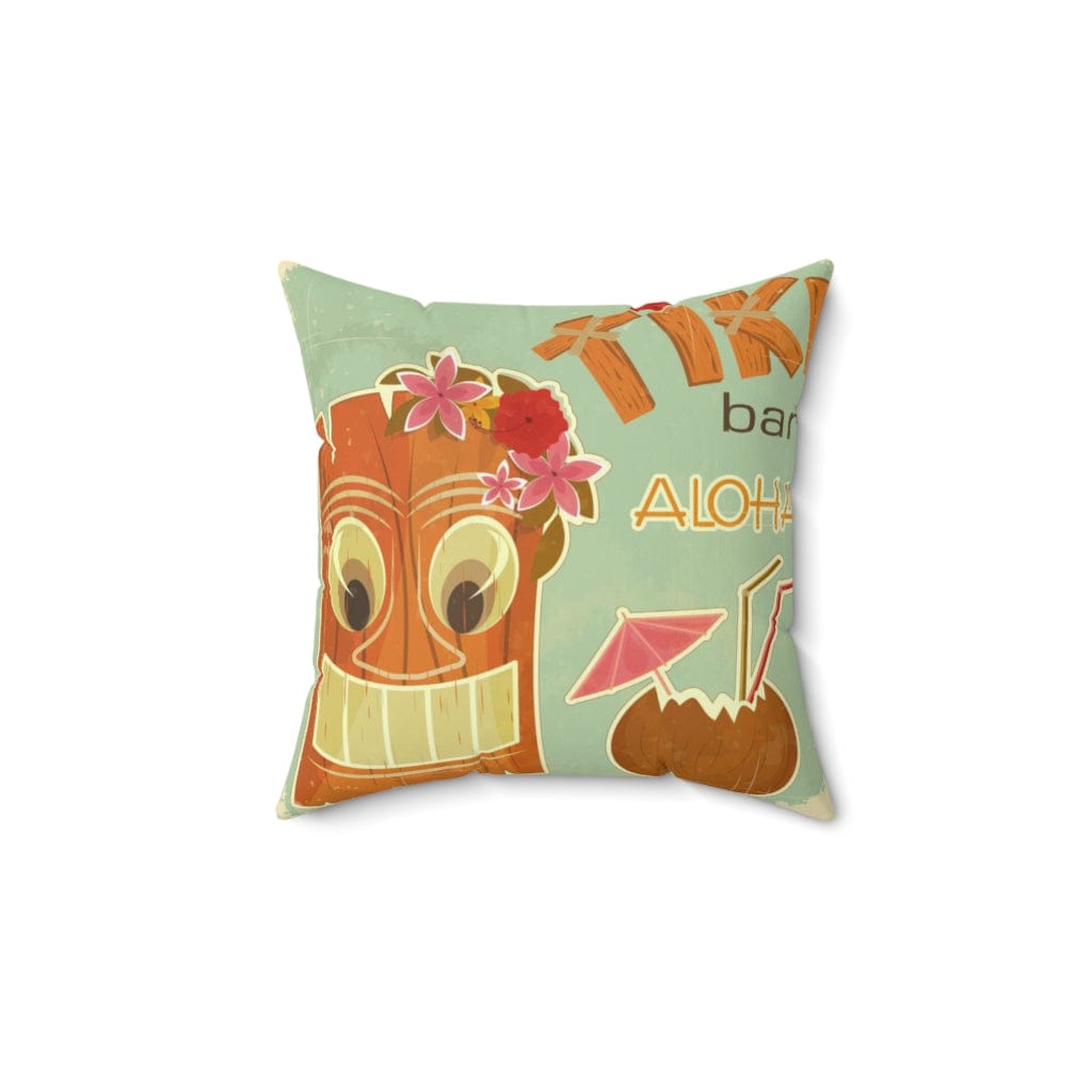 Tiki Bar Aloha, Retro Mint Green, Tropical Drinks, Mid Mod Pillow Cushion And Insert Home Decor 14" × 14"