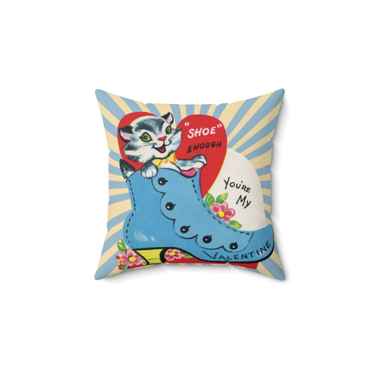 Vintage Valentine Card, Kitschy Cute, Granny Shoe Enough You're My Valentine Retro Square Pillow Case ONLY Home Decor 14" × 14"