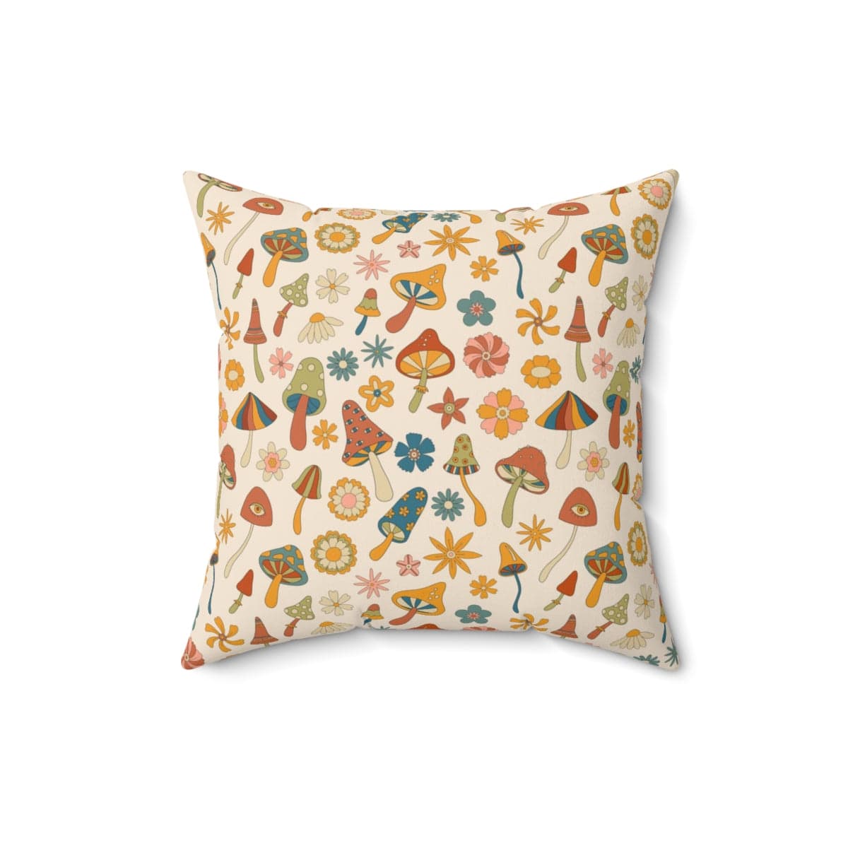 60's, 70's Vibes, Trippy, Mushroom, Groovy Flower Power Pillow And Insert Home Decor 16" × 16"