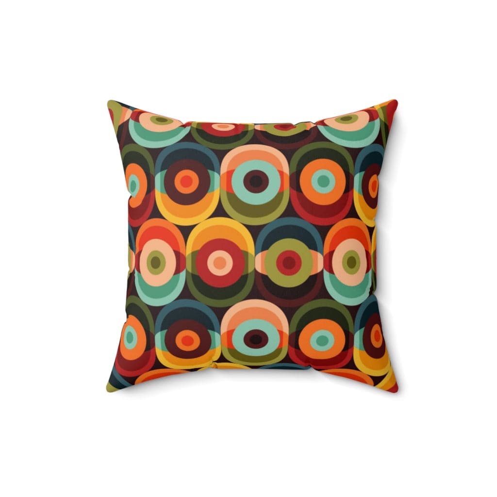 70's Retro, Groovy Vibe, Brown, Orange, Yellow, Green, Brown, Aqua, Teal, Hippie Style, Custom Pillow Cushion And Insert Home Decor 16" × 16"