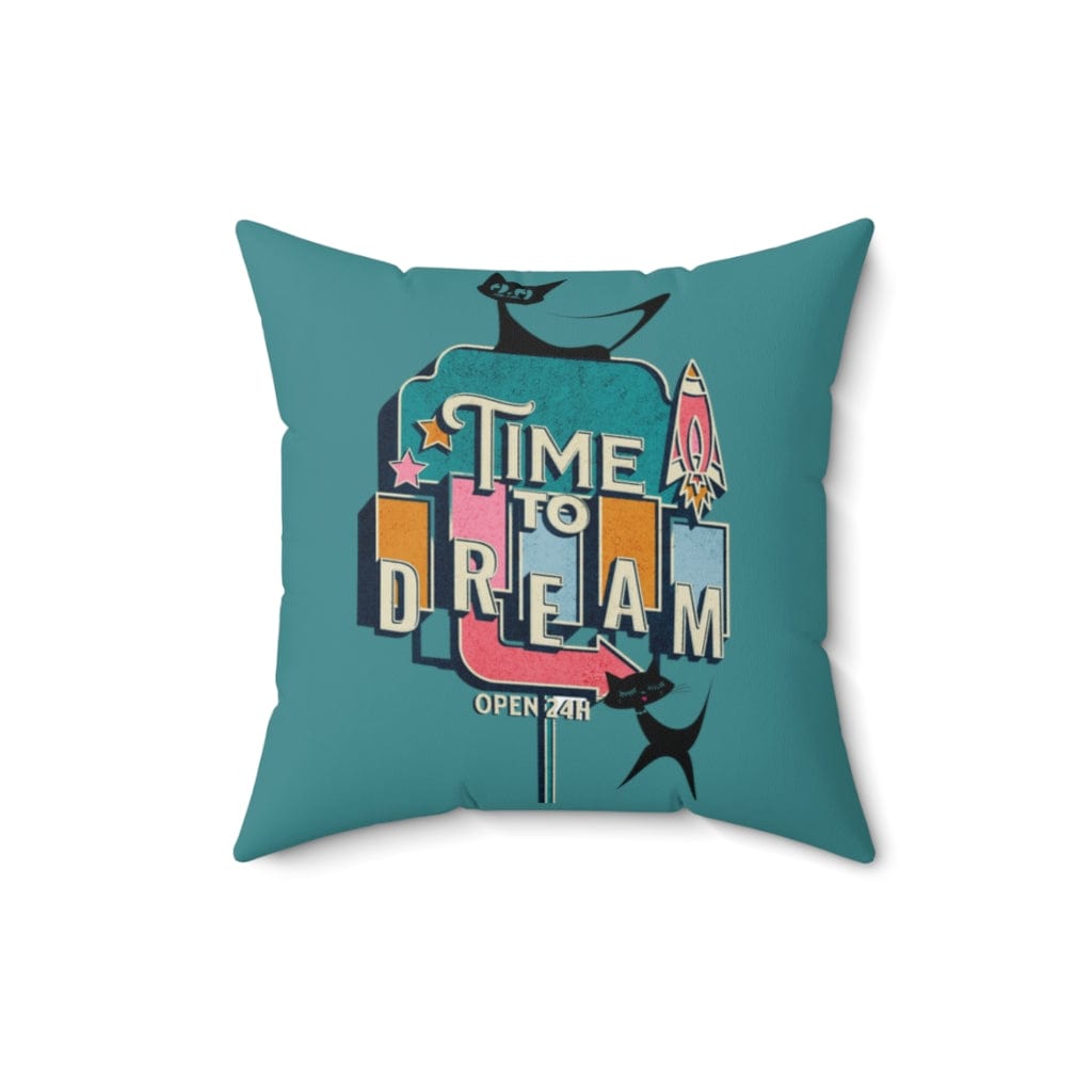 Atomic Kitty, Retro Time To Dream, Mid Mod Retro, Mid Century Modern, Turquoise, Pink, Pillow Cushion And Insert Home Decor 16" × 16"