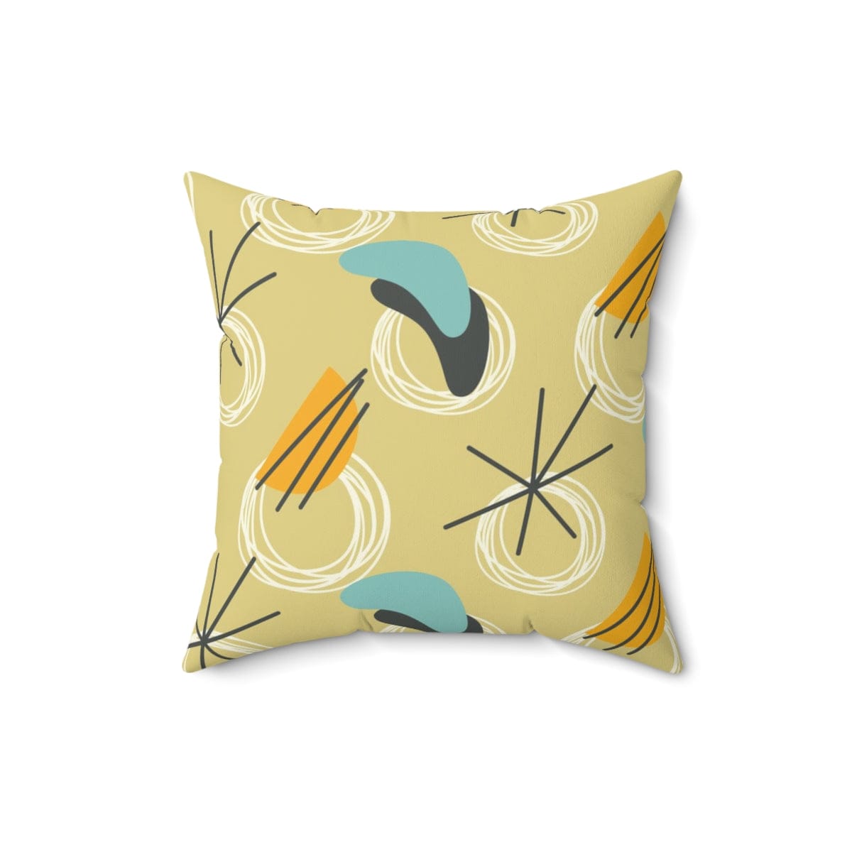 Mid Century Modern Curtains, Yellow, Blue Gray Abstract Boomerang Retro MCM Pillow And Insert Home Decor 16" × 16"