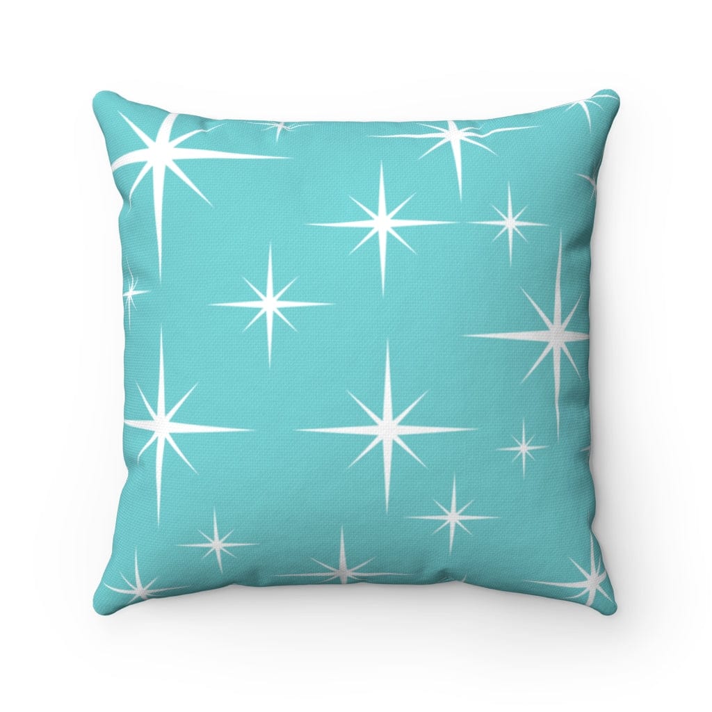Mid Century Modern Starburst, Aqua Blue, White, Retro Home Decor Spun Polyester Square Pillow Home Decor 16" × 16"