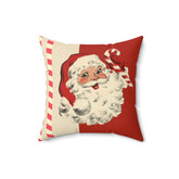 Vintage Santa Claus, Retro Christmas, Mid Century Modern Holiday, Cranberry Red, Beige, Candy Cane Stripe, Pillow And Insert Home Decor 16" × 16" Mid Century Modern Gal