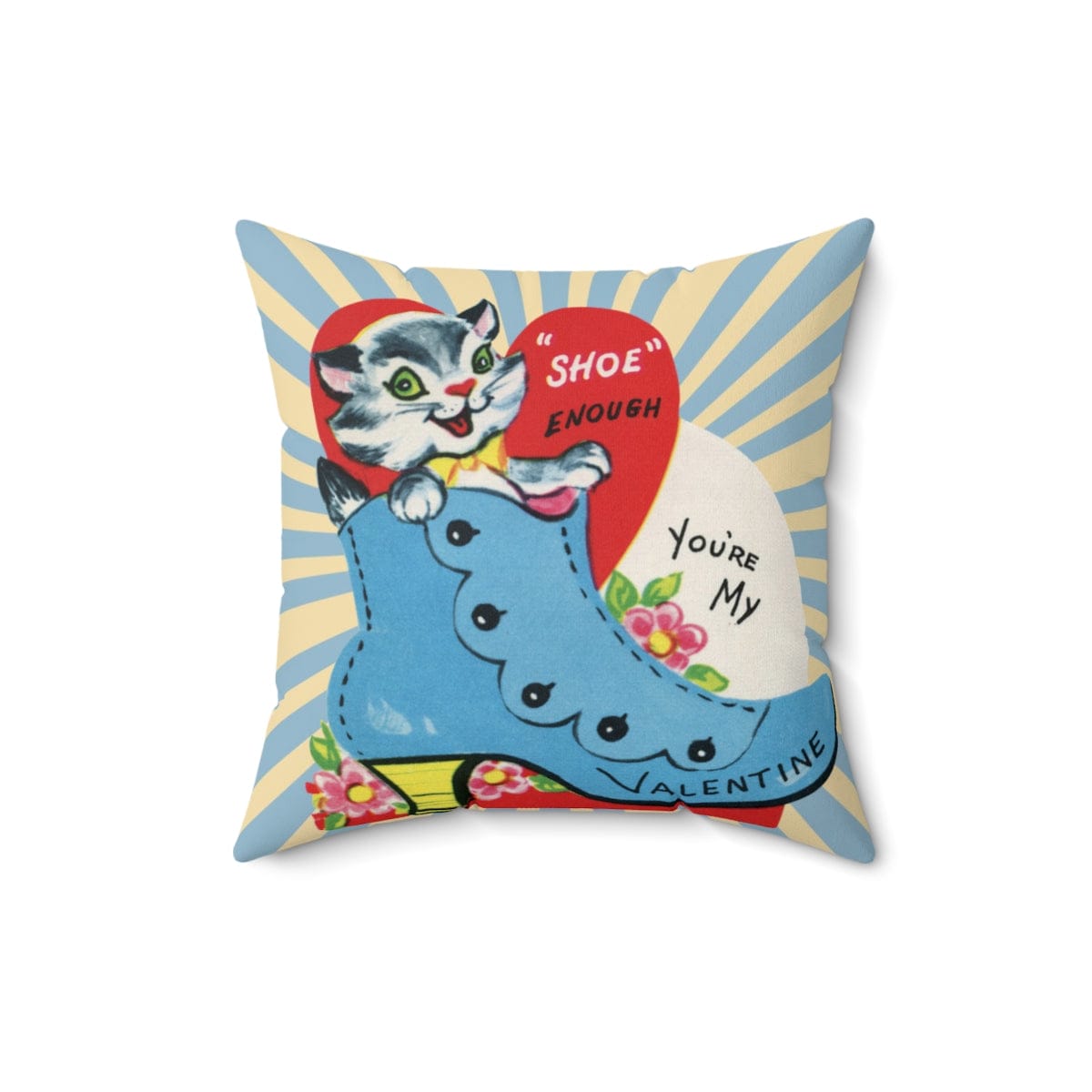 Vintage Valentine Card, Kitschy Cute, Granny Shoe Enough You're My Valentine Retro Square Pillow Case ONLY Home Decor 16" × 16"