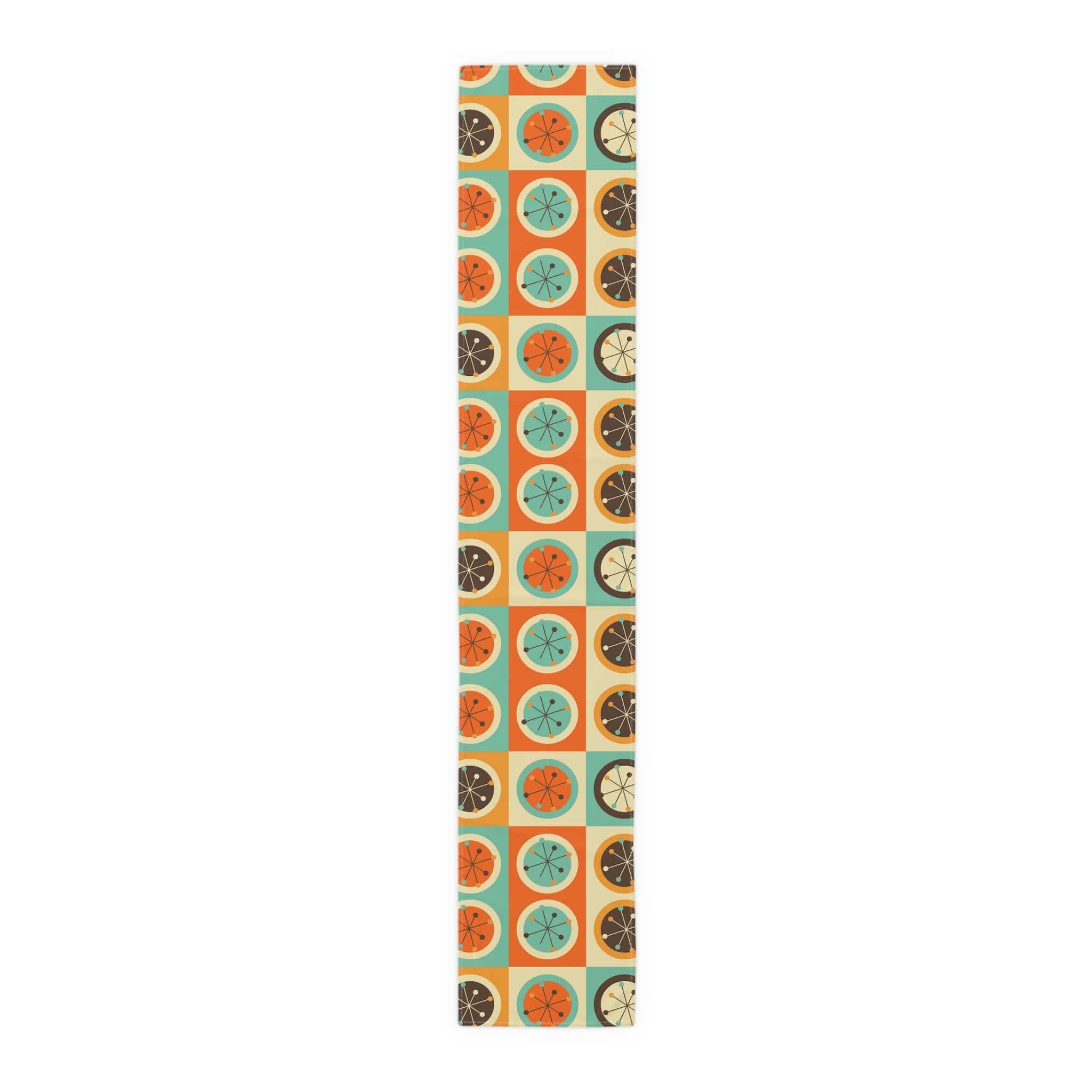 Mid Century Modern Geometric, Starburst, Orange, Brown, Aqua, Retro Table Runner Home Decor 16" × 90" / Cotton Twill