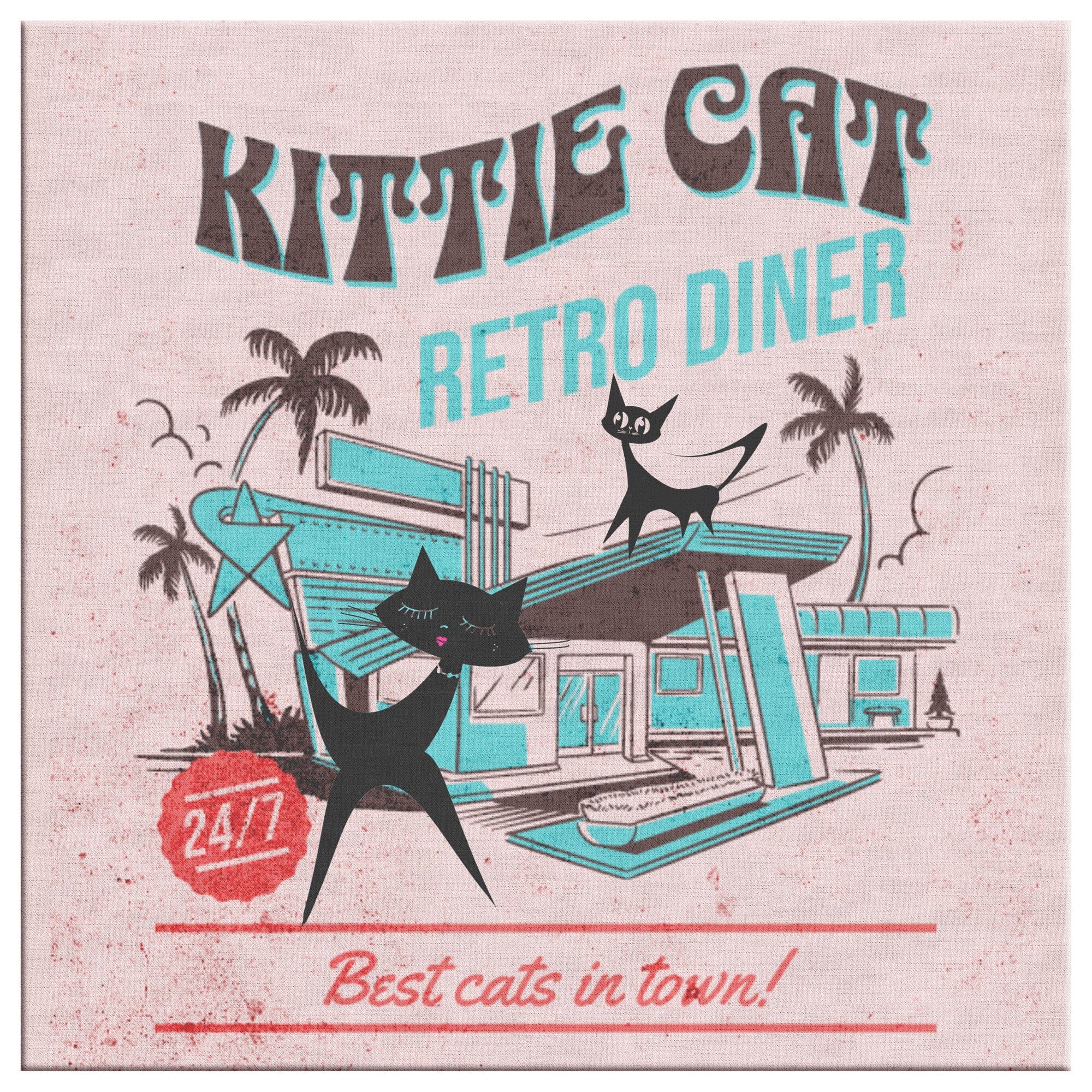 Retro Kitchen Art, Atomic Pink, Mid Mod Diner, Mod Cats, MCM Wall Art 16x16 / .75