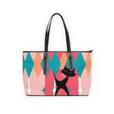 Atomic Cat, Pink, Aqua Blue, White Starburst Retro PU Leather Shoulder Bag Bags 17" x 11" / Black Mid Century Modern Gal