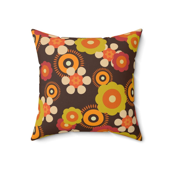 1960's, 1970's Groovy Flower Power, Hipster, Hippie Chic Mod Daisy Brown, Orange, Green Retro Throw Pillow And Insert