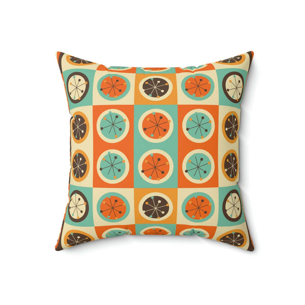 70's Retro Curtains, Bold Geometric Circles Atomic Starburst, Mid Century Modern, Aqua Blue, Burnt Orange, Mustard Yellow MCM Pillow