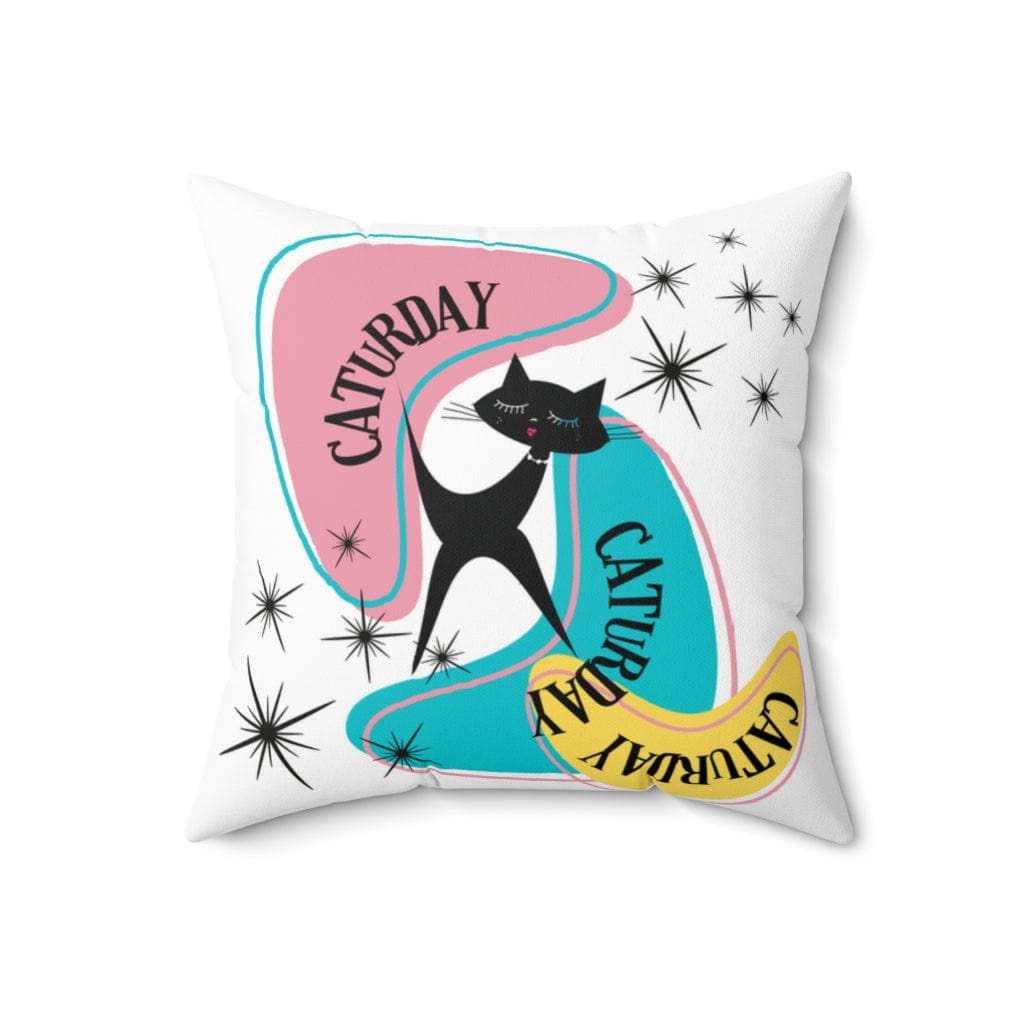Atomic Cat Pillow, Caturday, Mid Century Modern Boomerang, Mid Mod Retro Pillow And Insert Home Decor 18" × 18"