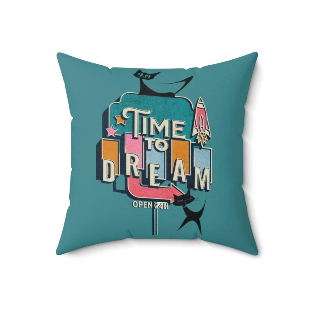 Atomic Kitty, Retro Time To Dream, Mid Mod Retro, Mid Century Modern, Turquoise, Pink, Pillow Cushion And Insert Home Decor 18" × 18"