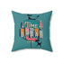 Atomic Kitty, Retro Time To Dream, Mid Mod Retro, Mid Century Modern, Turquoise, Pink, Pillow Cushion And Insert Home Decor 18" × 18"