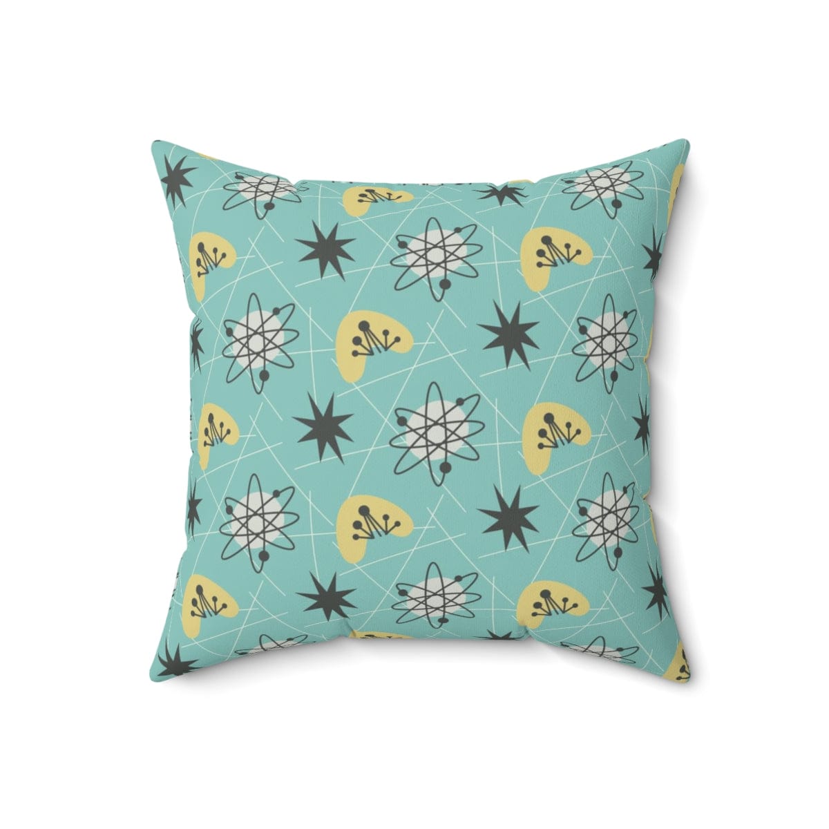 Mid Century Modern Aqua Blue, Sonic, Boomerang, Retro Starburst, Pillow Cushion And Insert Home Decor 18" × 18"
