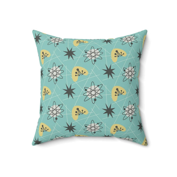 Mid Century Modern Aqua Blue, Sonic, Boomerang, Retro Starburst, Pillow Cushion And Insert