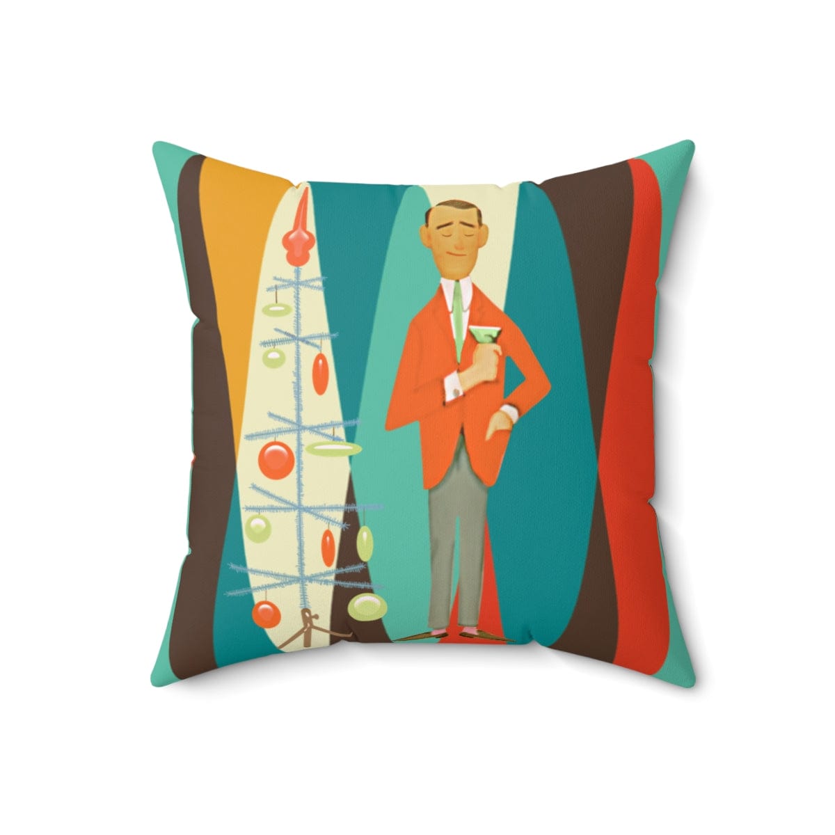 Mid Century Modern Christmas Pillow, Bachelor, Retro Man, Dad, Father, Man Cave, Gift Ideas Home Decor 18" × 18"