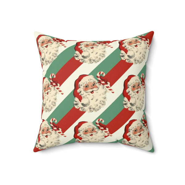 Mid Century Modern Christmas, Retro 1950's Vintage Smiling Santa Claus, Candy Cane Striped, Jolly Saint Nicholas Christmas Pillow
