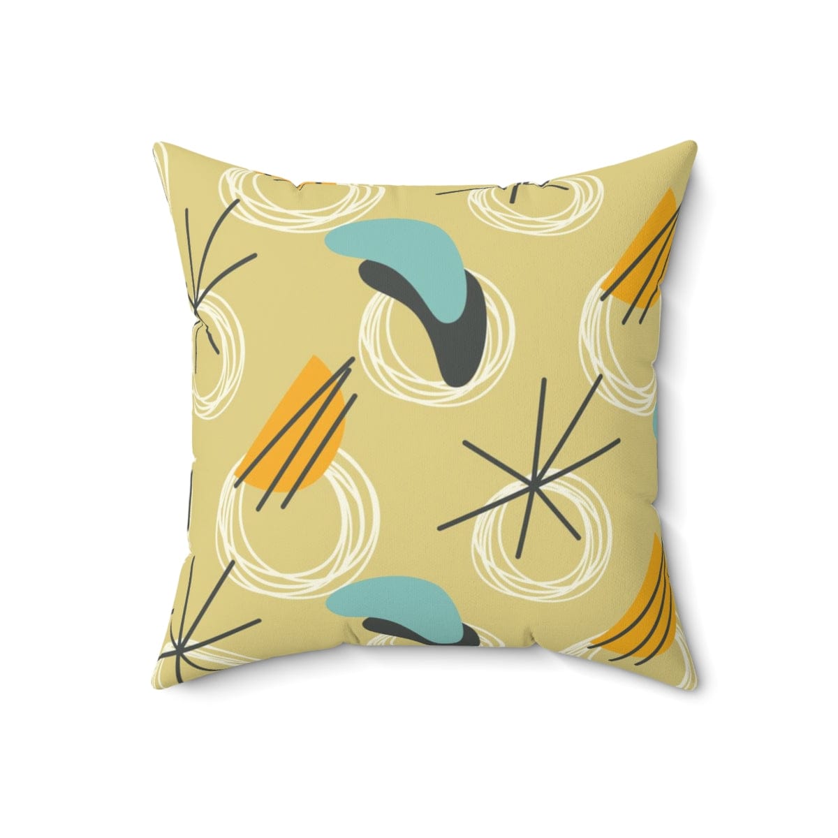 Mid Century Modern Curtains, Yellow, Blue Gray Abstract Boomerang Retro MCM Pillow And Insert Home Decor 18" × 18"