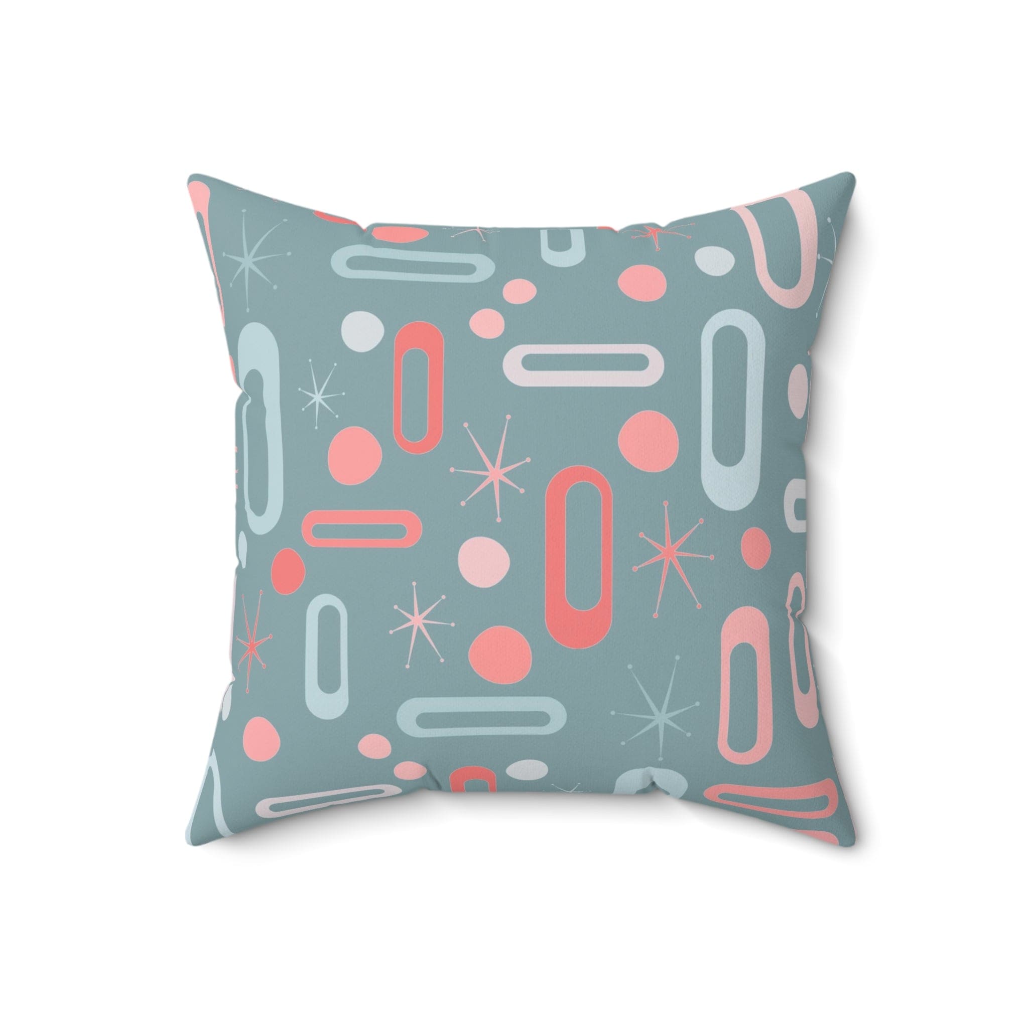 Mid Century Modern Pillow, Ice Blue, Pink, Coral, Geometric Designs, Atomic Starburst MCM Retro Home Decor Pillow And Insert Home Decor 18" × 18"