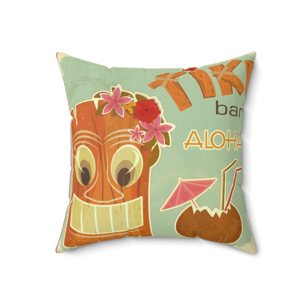 Tiki Bar Aloha, Retro Mint Green, Tropical Drinks, Mid Mod Pillow Cushion And Insert Home Decor 18" × 18"