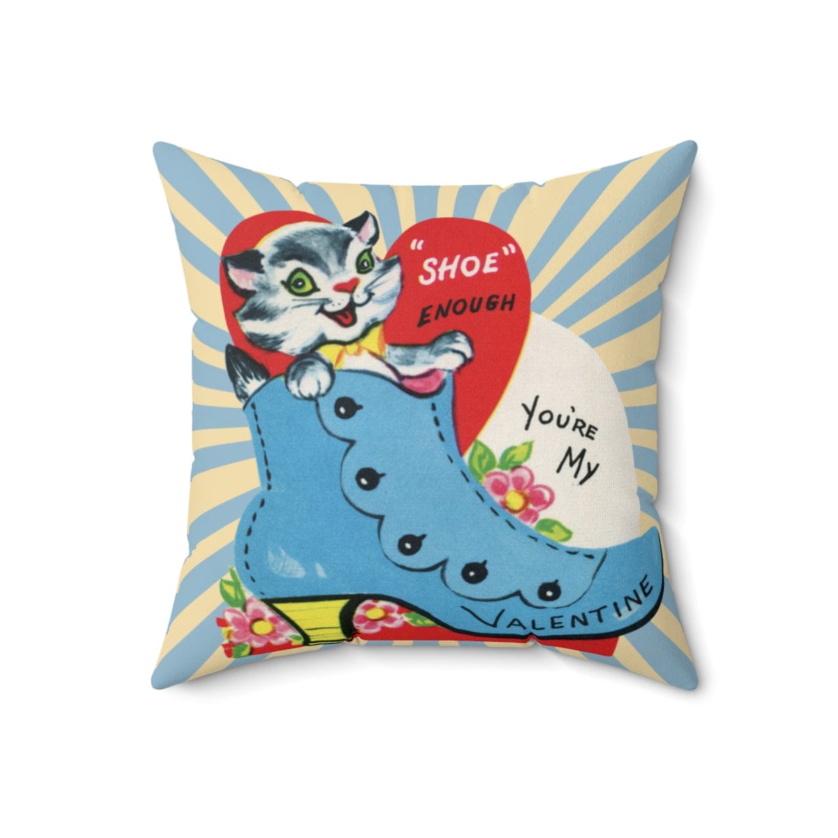 Vintage Valentine Card, Kitschy Cute, Granny Shoe Enough You're My Valentine Retro Square Pillow Case ONLY Home Decor 18" × 18"