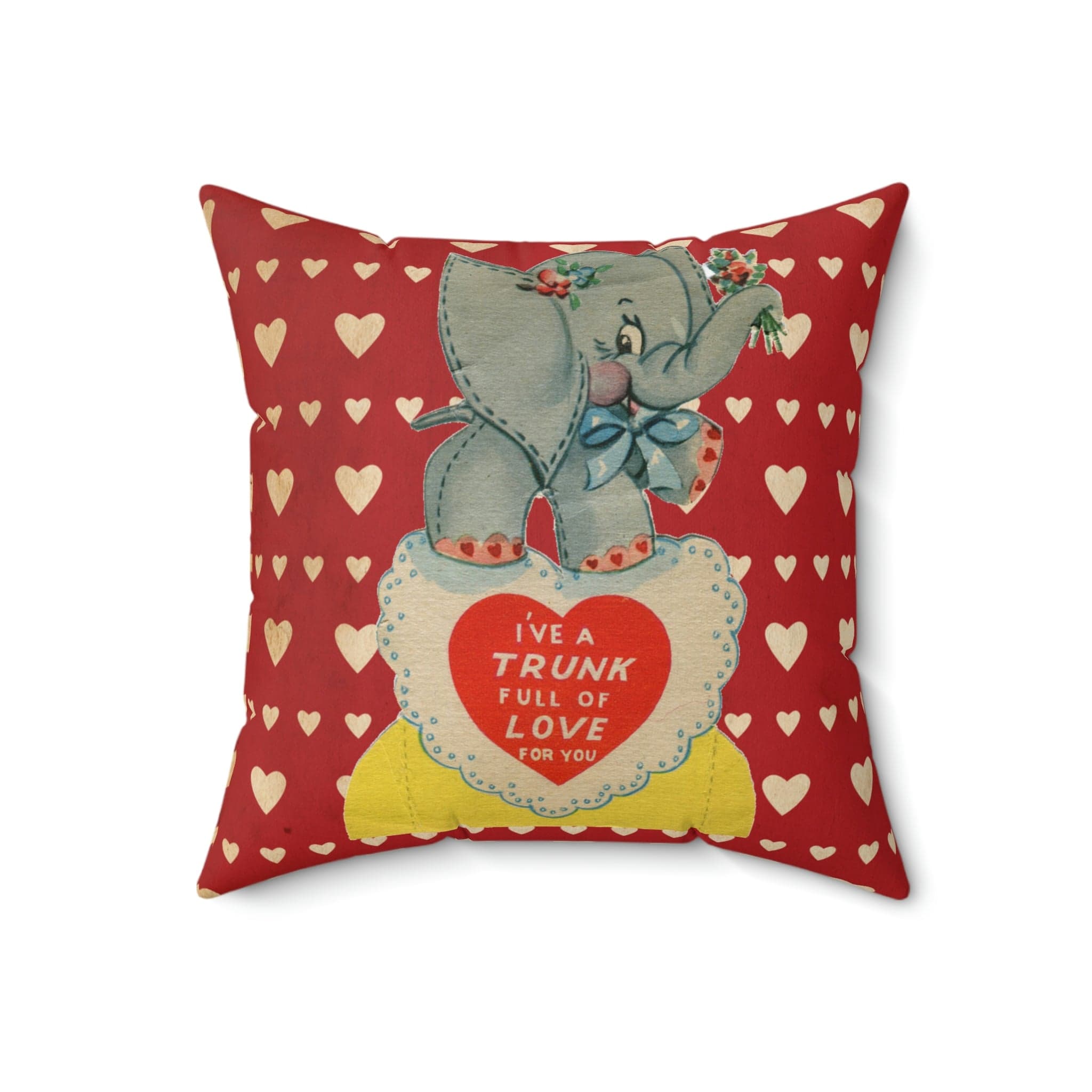 Vintage Valentine Card, Valentine Heart Pillow, Cute Kitschy Elephant Funny Quote, I&