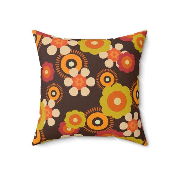 1960's, 1970's Groovy Flower Power, Hipster, Hippie Chic Mod Daisy Brown, Orange, Green Retro Throw Pillow And Insert