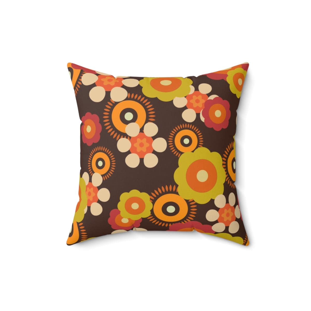 1960's, 1970's Groovy Flower Power, Hipster, Hippie Chic Mod Daisy Brown, Orange, Green Retro Throw Pillow And Insert Home Decor