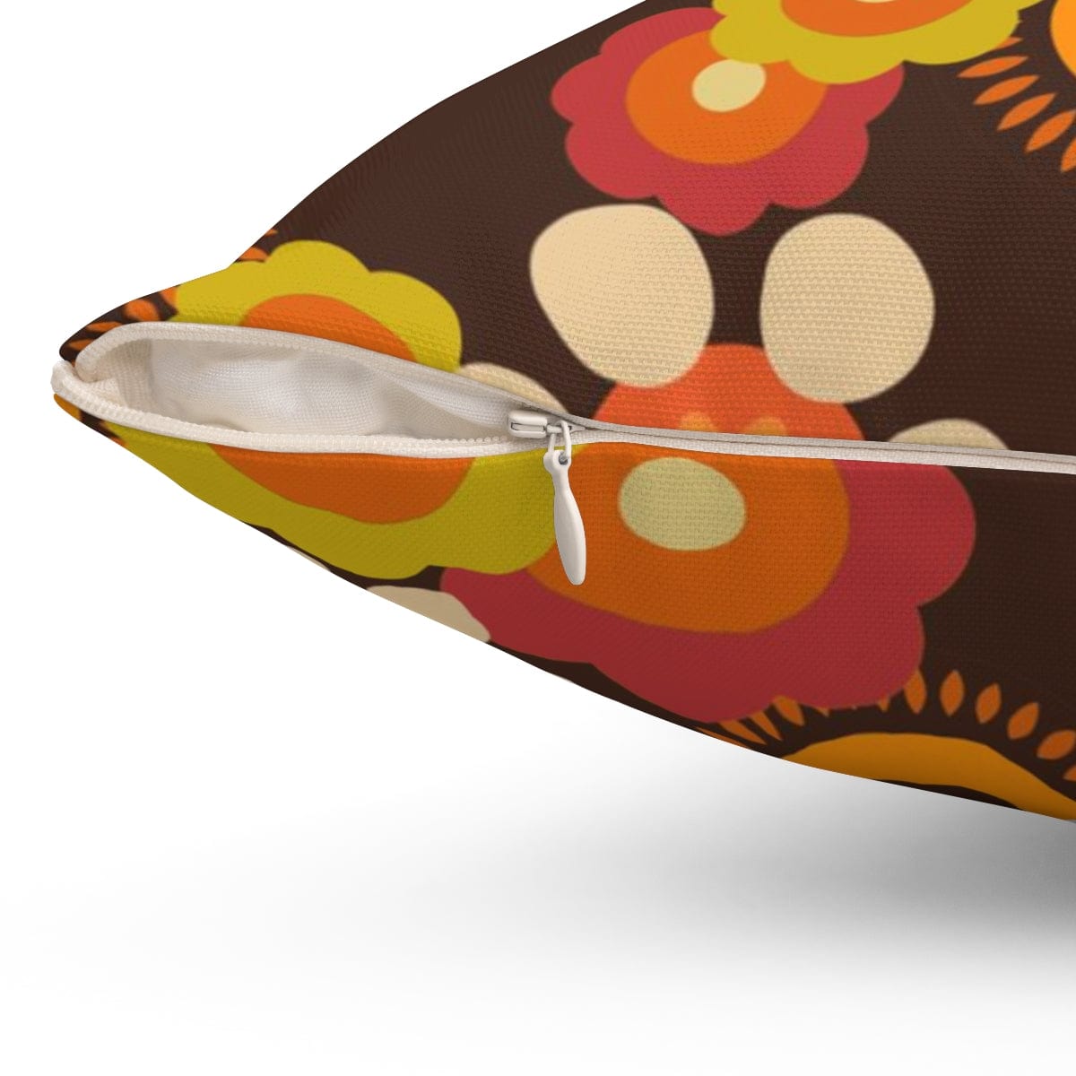 1960's, 1970's Groovy Flower Power, Hipster, Hippie Chic Mod Daisy Brown, Orange, Green Retro Throw Pillow And Insert Home Decor