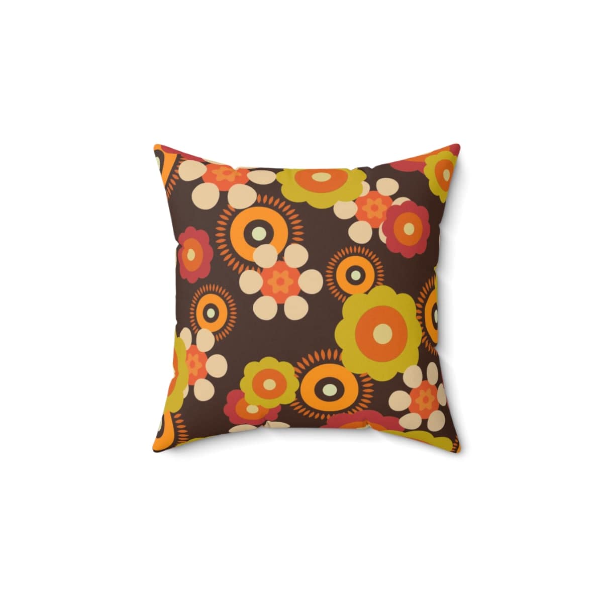 1960's, 1970's Groovy Flower Power, Hipster, Hippie Chic Mod Daisy Brown, Orange, Green Retro Throw Pillow And Insert Home Decor