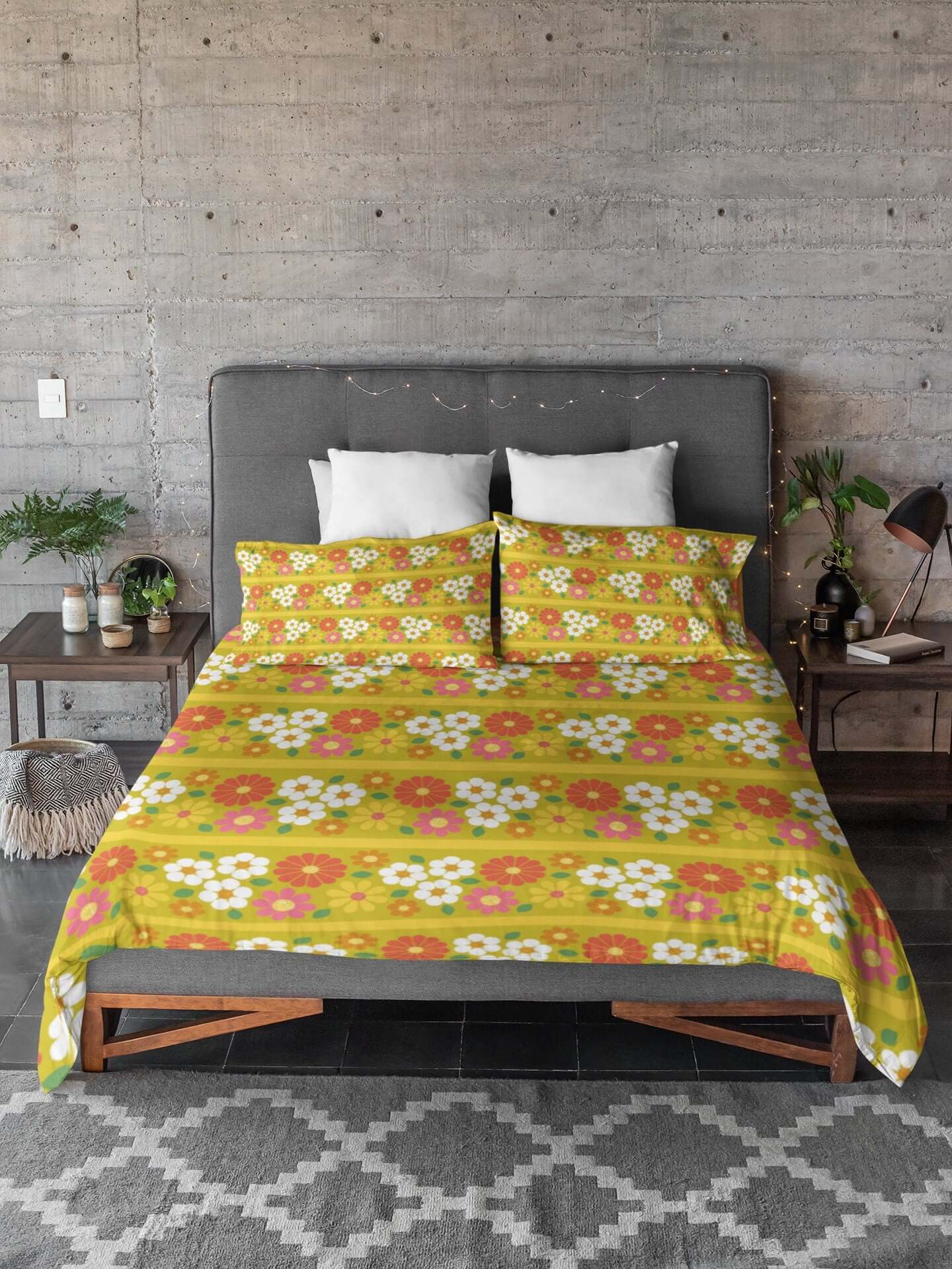 1970s Style Funky Retro Green Mid Century Modern Decor, Bohemian, Mod Groovy Microfiber Duvet Cover