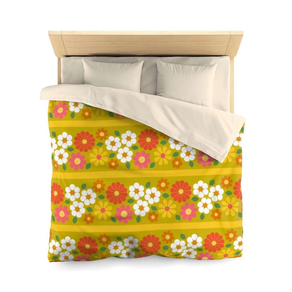 1970s Style Funky Retro Green Mid Century Modern Decor, Bohemian, Mod Groovy Microfiber Duvet Cover