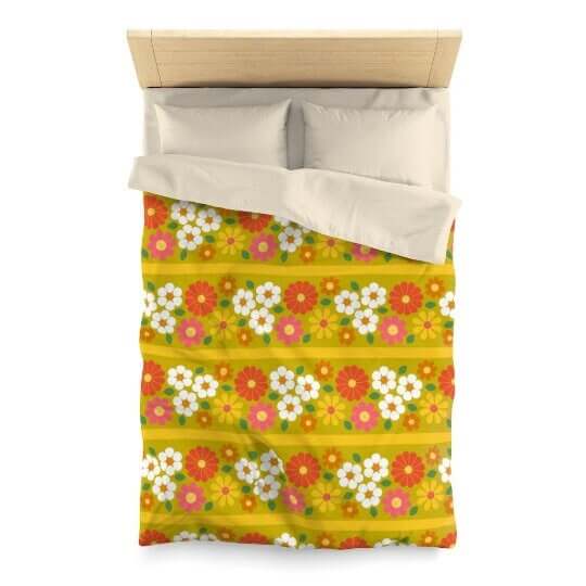 1970s Style Funky Retro Green Mid Century Modern Decor, Bohemian, Mod Groovy Microfiber Duvet Cover