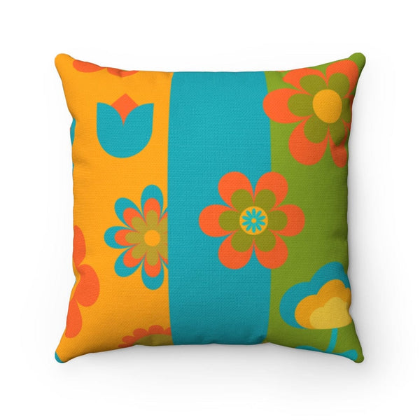 70's Groovy Flower Power, Retro Mid Mod Spun Polyester Square Pillow And Insert