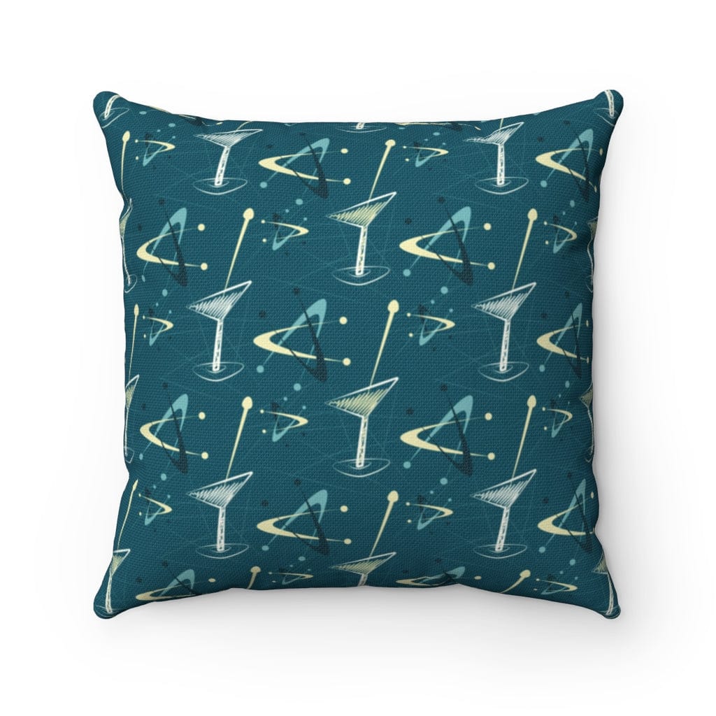 Mid Century Modern, Dark Teal Martini, Atomic Age, Retro Mid Mod MCM Decor Throw Pillow Home Decor 20" × 20"