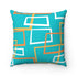 Mid Century Modern, Googie, Geometric, Aqua Blue, Orange, White, Yellow Atomic Age Living MCM Mid MOD Spun Polyester Square Pillow Home Decor 20" × 20"