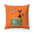 Mid Century Modern Kitschy Atomic Cat, Retro TV, Orange Atomic Clock Mid Mod MCM Home Decor Throw Pillow Home Decor 20" × 20" Mid Century Modern Gal