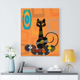 Atomic Cat Retro Groovy Records Mid Century Modern Orange Geometric, Canvas Gallery MCM Mid Mod Wall Art Canvas 24″ × 30″ / Premium Gallery Wraps (1.25″) Mid Century Modern Gal