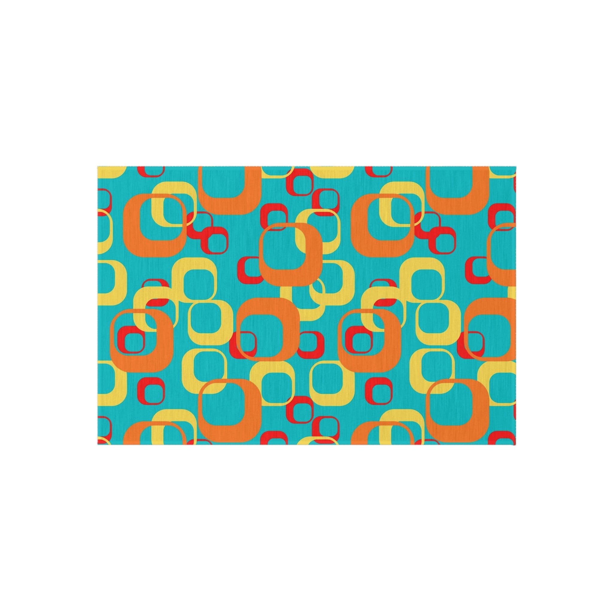 Mid Century Modern Aqua, Yellow, Red, Geometric, Retro Indoor, Outdoor Rug Home Decor 24" × 36"