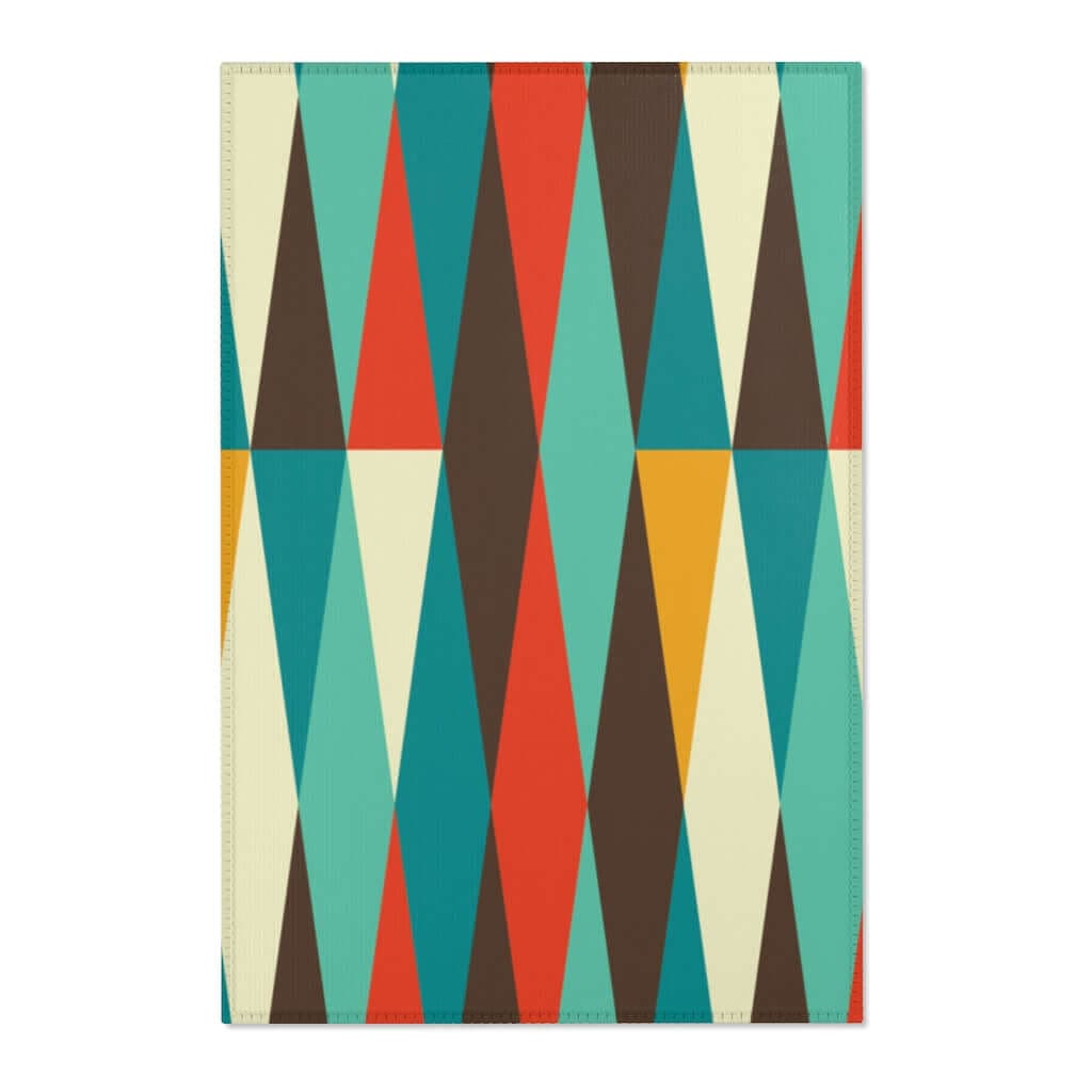 Mid Century Modern Area Rug Abstract Brown, Teal, Burnt Orange, Mustard Yellow Retro MCM Home Decor Home Decor 24" × 36"