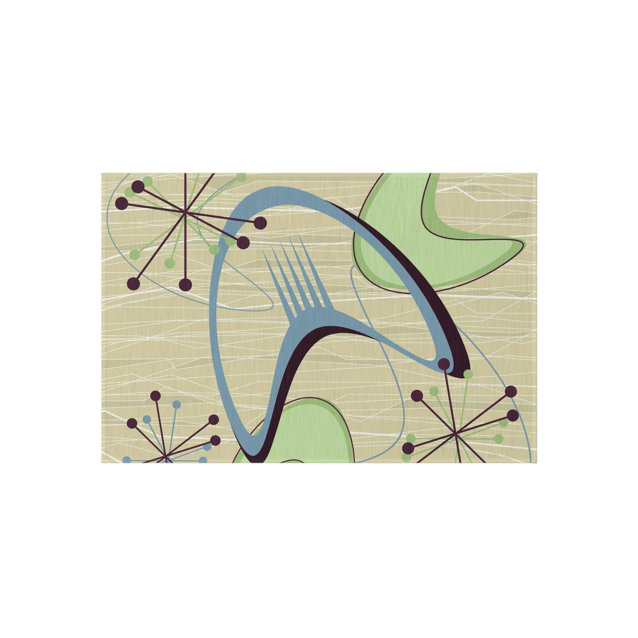 Mid Century Modern Atomic Boomerang, Green, Blue, Starburst, Retro Indoor, Outdoor Rug Home Decor 24" × 36"