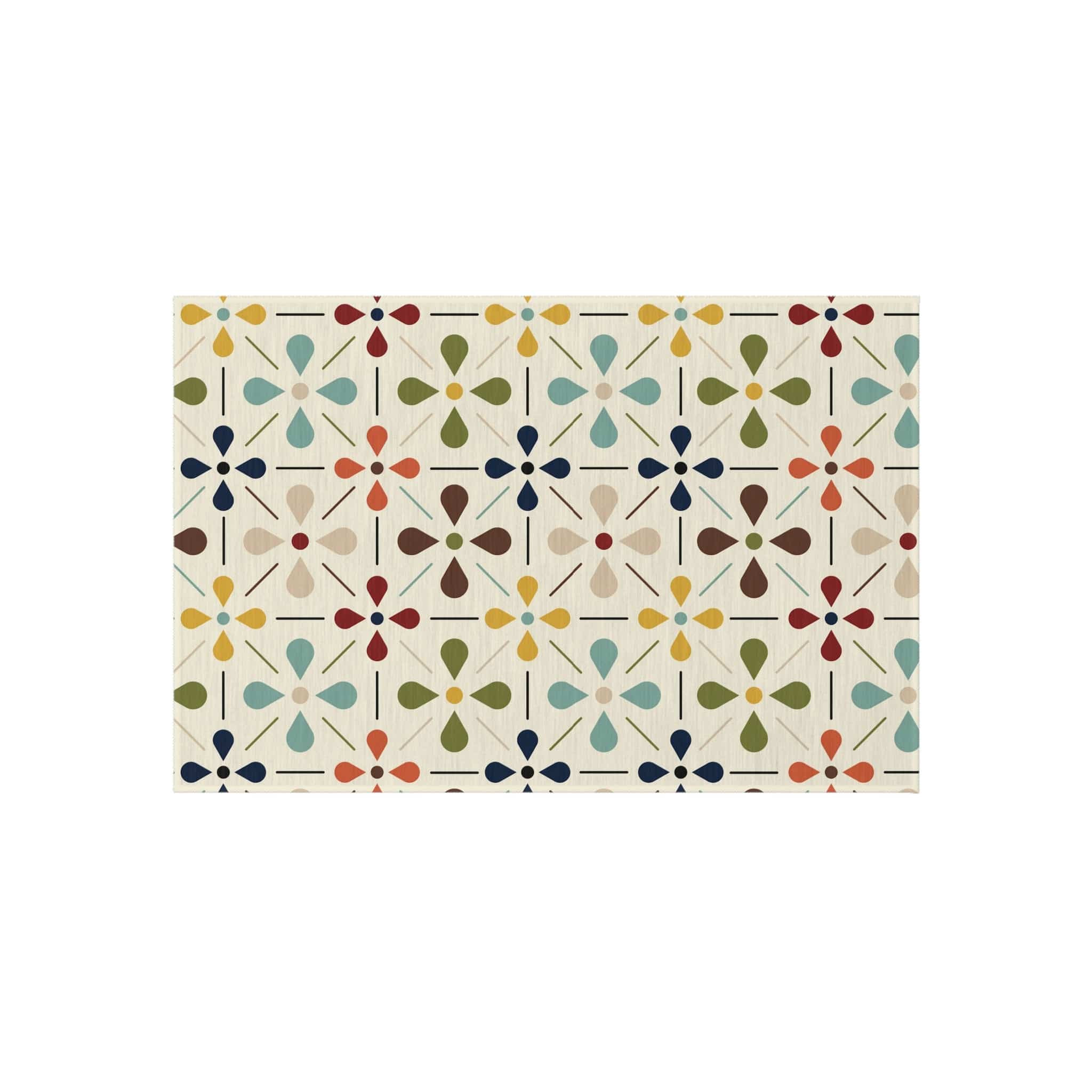 Mid Century Modern, Indoor/Outdoor, Scandinavian Flower, Retro, Orange, Brown, Green, Yellow, Aqua Blue, Outdoor Rug Home Decor 24" × 36"