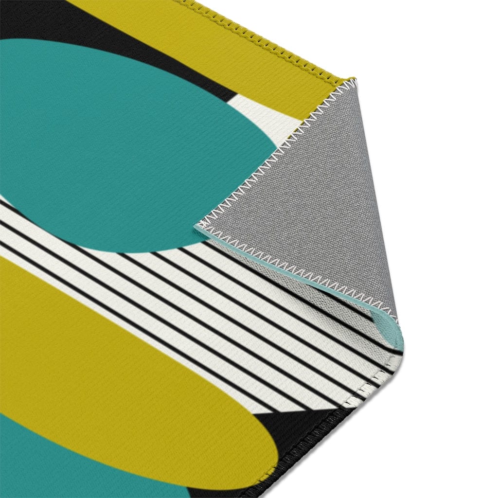 Mid Century Modern Retro MCM Design Abstract Turquoise, Green, Black, Light Blue Area Rugs Home Decor 24" × 36"