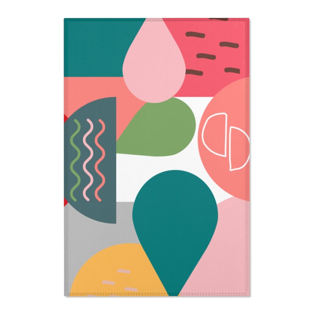 Retro Rug Boho Mid Century Modern Geometric Teal, Pink, Yellow, Green,  Living Room, Bedroom, Entry Area Rugs Home Decor 24" × 36"