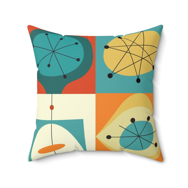 Groovy 60's 70's Mid Century Modern Throw Pillow, Geometric Abstract, Orange, Yellow, Teal Blue, Atomic Age, Couch Cushion
