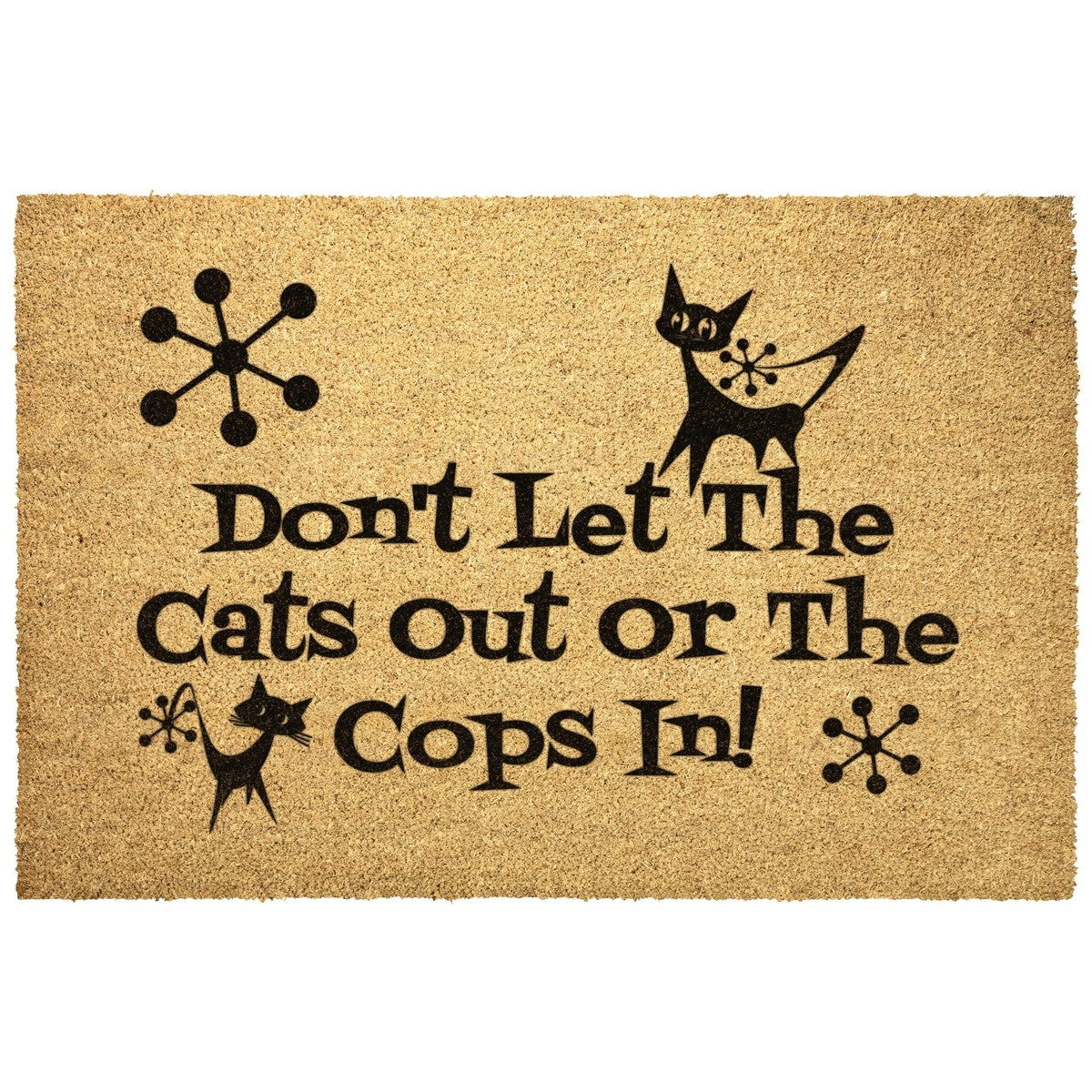 Atomic Cat, Mid Century Modern Welcome Mat, Funny, Don't Let The Cats Out Or The Cops In Home Goods 30x18