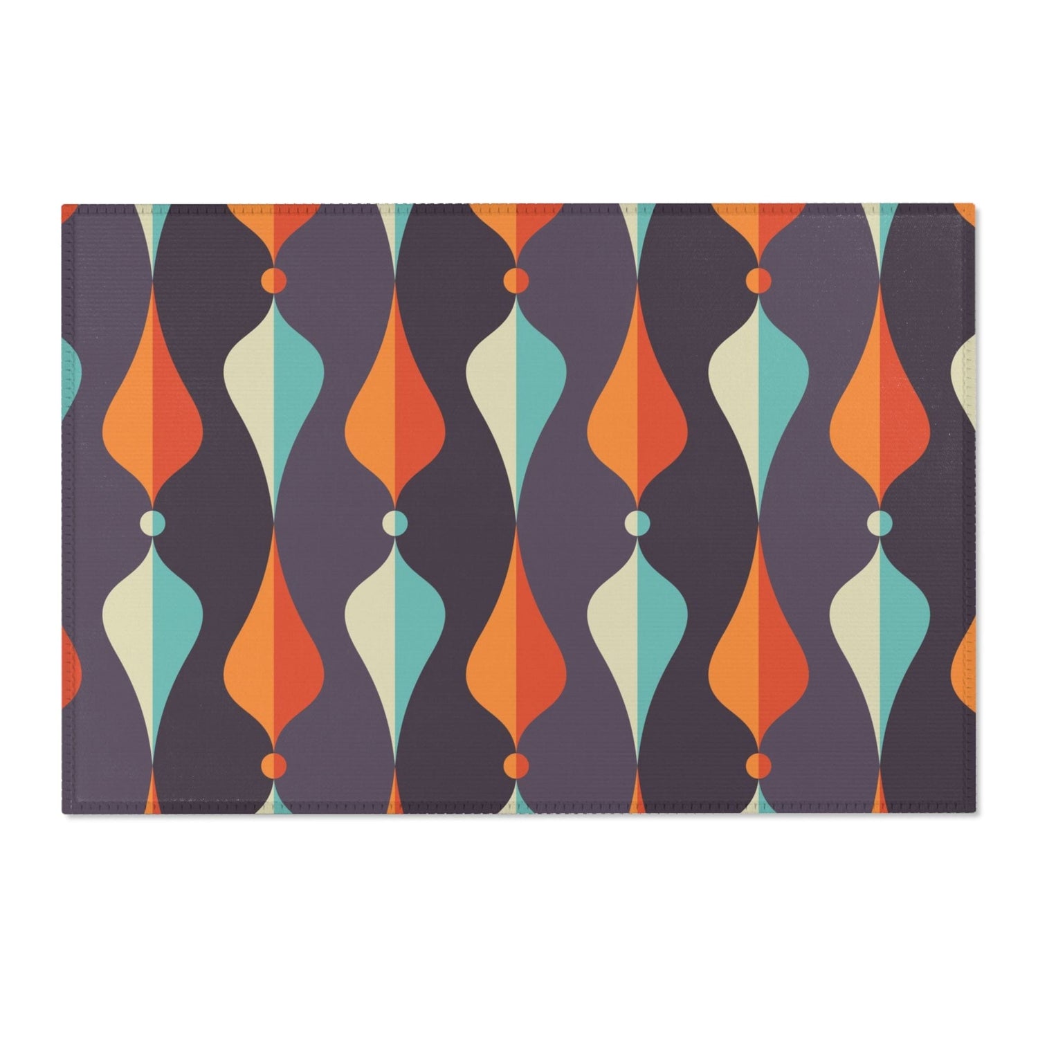 Mid Century Modern Area Rug, Geometric Groovy Wave Lanterns, Eggplant Purple, Orange, Mustard Yellow, Teal, Retro Home Mod Home Decor Home Decor 36" × 24"