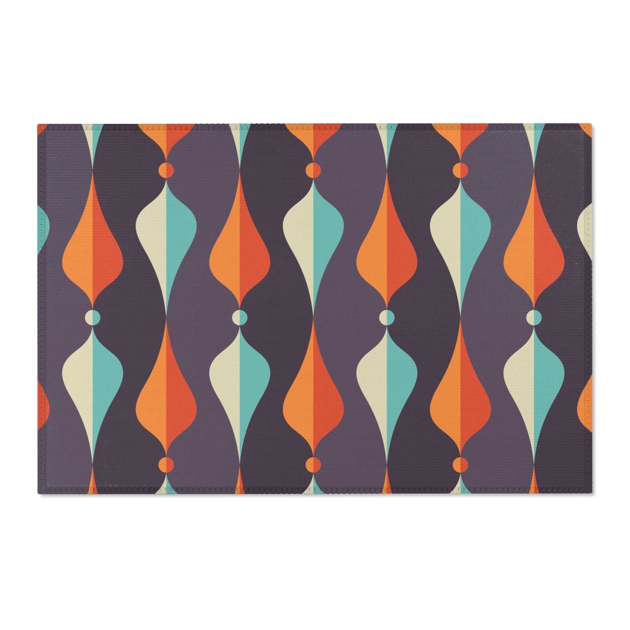 Mid Century Modern Area Rug, Geometric Groovy Wave Lanterns, Eggplant Purple, Orange, Mustard Yellow, Teal, Retro Home Mod Home Decor Home Decor 36" × 24"