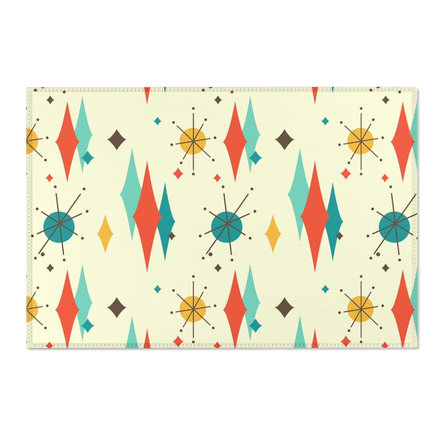 Mid Century Modern Atomic Franciscan Retro MCM Mid Mod, Creamy Beige, Teal, Aqua, Mustard Yellow Area Rug Home Decor 36" × 24"