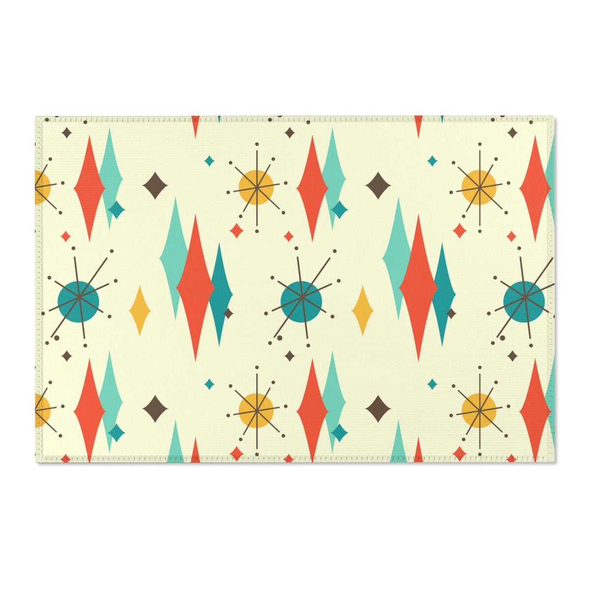 Mid Century Modern Atomic Franciscan Retro MCM Mid Mod, Creamy Beige, Teal, Aqua, Mustard Yellow Area Rug Home Decor 36" × 24"